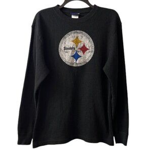 NWOT Reebok Boy's XL Black Waffle Knit Thermal Pittsburgh Steelers Shirt